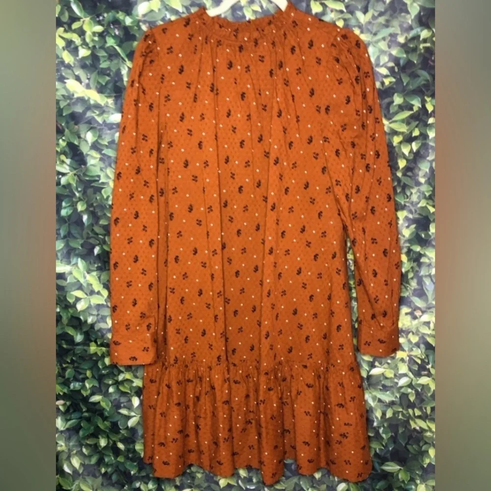Universal Threads Rust Floral Prairie Babydoll Boho Long Sleeve Ruffle Dress - Picture 15 of 15